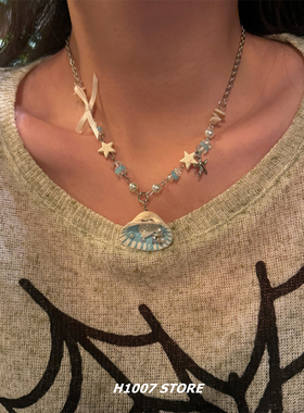 海边度假风可爱珍珠贝壳海星串珠项链女ins仙女小众男锁骨链配饰