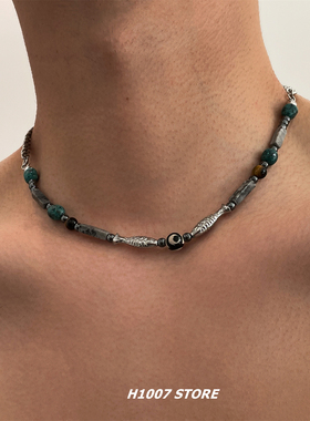 银鱼天珠民族风串珠男款项链小众设计感女锁骨链嘻哈风毛衣链新款