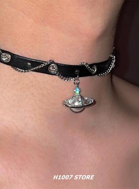 缠绕星球男款颈链女项圈小众y2k亚文化皮质锁骨链choker小众项链