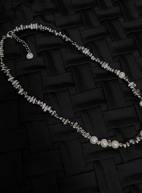 碎银子拼接珍珠小众设计感男项链嘻哈冷淡风高级轻奢感女款锁骨链