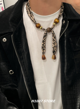 美式复古豹纹爱心土星丝巾女项链男款小众设计嘻哈风锁骨链毛衣链