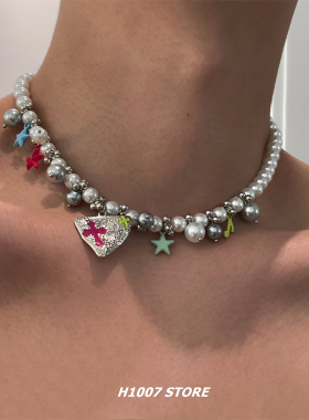 重工串珠星星音符男款项链女小众设计高级感锁骨链嘻哈风颈链新款