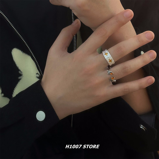 Retro old gold cross ring men's opening can fine-adjust single index finger ring couple hip-hop ring