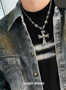 星球十字花拼接男款项链女小众设计感链条毛衣链暗黑嘻哈风锁骨链