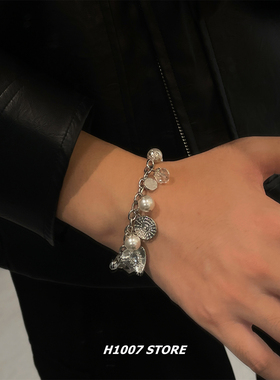 新款复古珍珠女手链男美式复古中古风小众设计高级感古着手链百搭