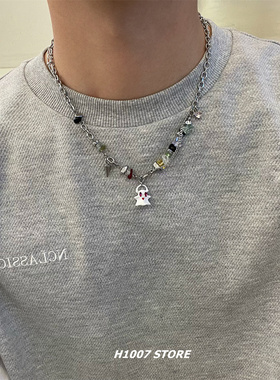 新款幽灵串珠拼接项链男款百搭锁骨链女嘻哈小众设计高级感毛衣链
