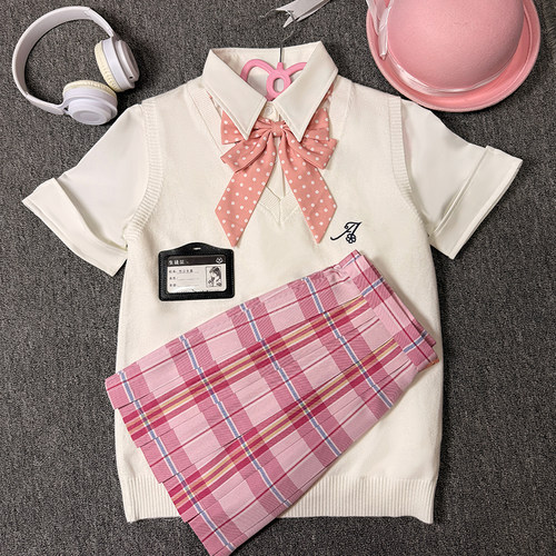 【叠穿五件套】川町香JK正版制服套装毛衣背心衬衫格裙学院风女 - 图1