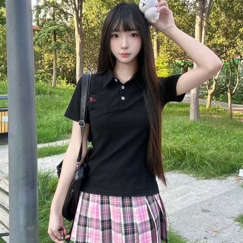 川町香【黑莓物巧】玫粉黑夏原创jk学生格裙百褶裙学院短裙半身裙 - 图2