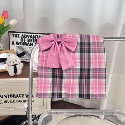 川町香【黑莓物巧】玫粉黑夏原创jk学生格裙百褶裙学院短裙半身裙 - 图0