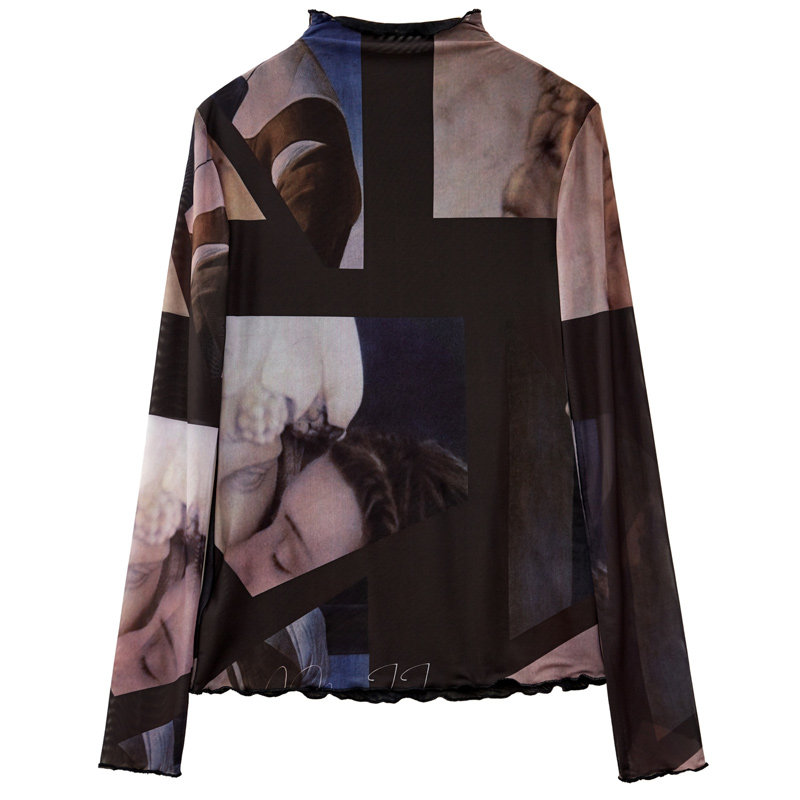 amii春秋冬款百搭网纱蕾丝潮打底衫 amii千盛T恤