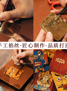 黄铜掐丝唐卡吊坠嘎乌盒纯手绘唐卡项链手工制作度母财神扎基拉姆