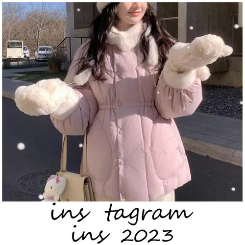 雪宝3.0 仿貂毛领外套小个子短款超好看收腰羽绒服女 - 图0