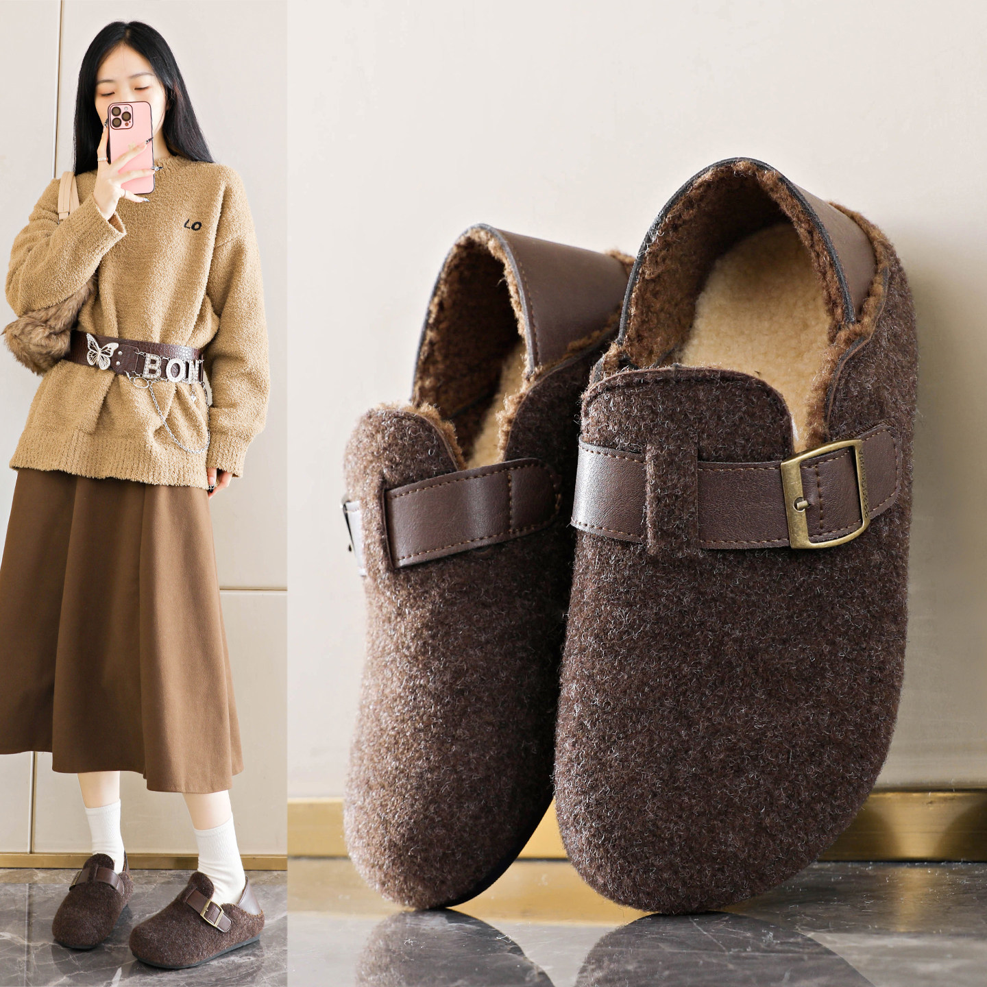踩屎感孕妇鞋女冬季一脚蹬懒人加绒保暖宽松勃肯鞋轻便防滑二棉鞋,淘宝优惠券,粉丝福利购,淘宝优惠卷