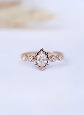 精工925银白莫桑钻戒指5×7mm鸽子蛋蕾丝求婚结婚专用时尚简约