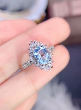 天然海蓝宝小清新时尚尊贵典雅戒指日韩系活口大海蓝天的味道