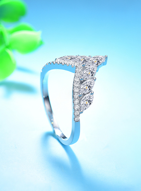 卓蝶珠宝纯银镀白金马眼形v护戒