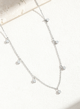 纯银镀18K白金满天星莫桑钻项链