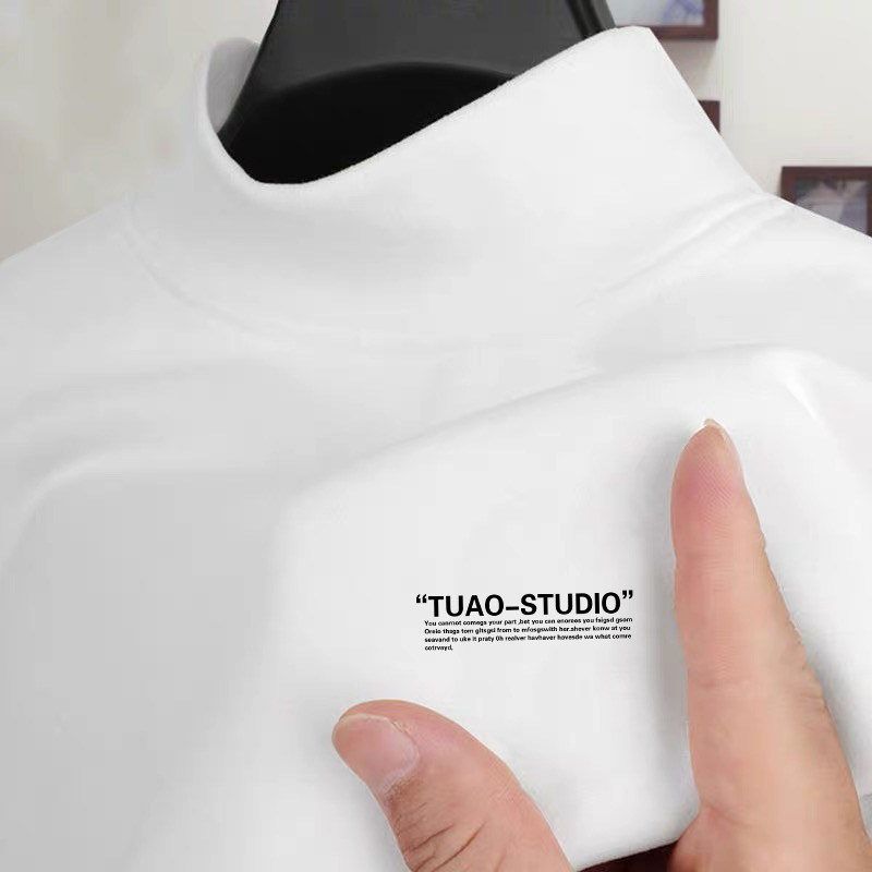 半高领字母打底衫男德绒长袖t恤秋冬季加绒保暖内搭加厚秋衣上衣