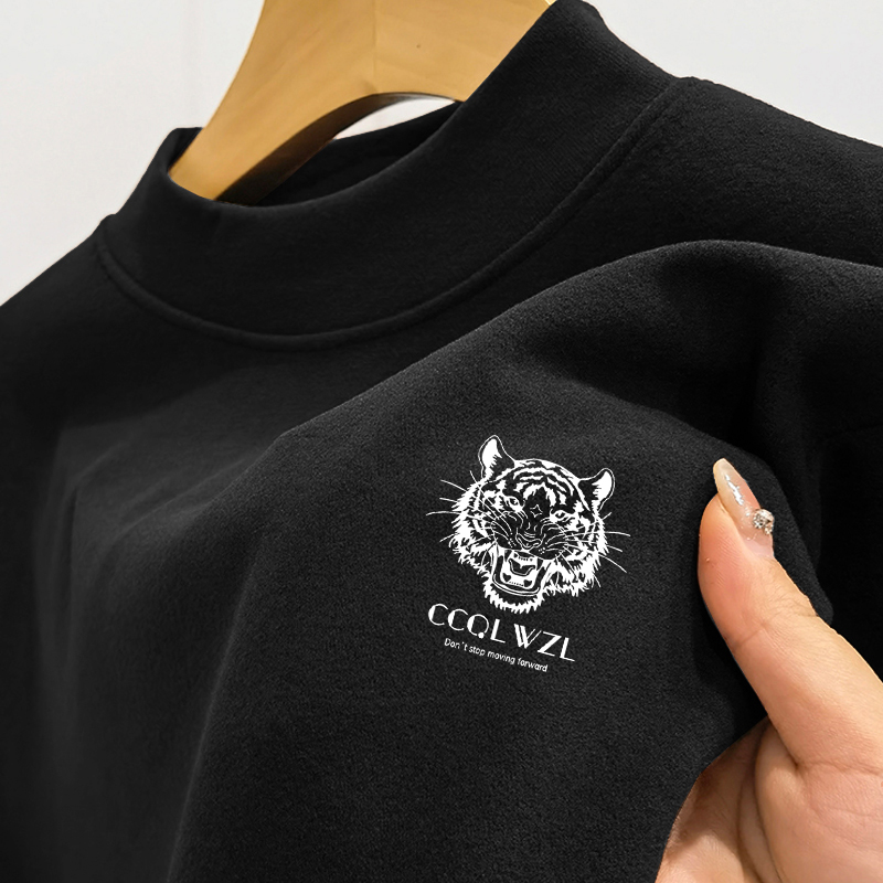 高端德绒加厚长袖t恤男士秋冬季潮流贴身保暖半高领打底衫上衣服