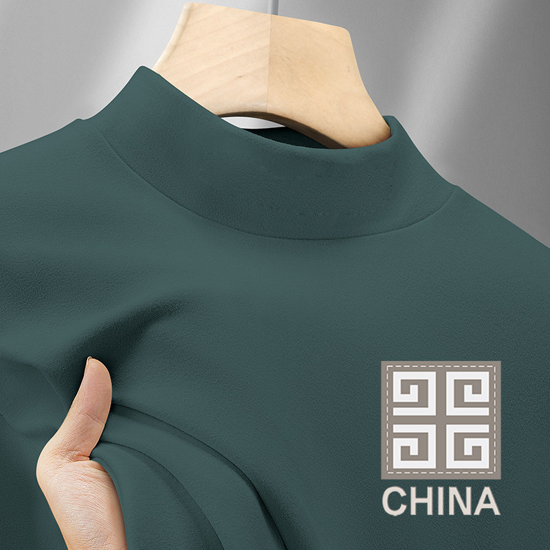 特价新款德绒半高领打底衫男士加绒加厚保暖内衣中领内搭长袖t恤