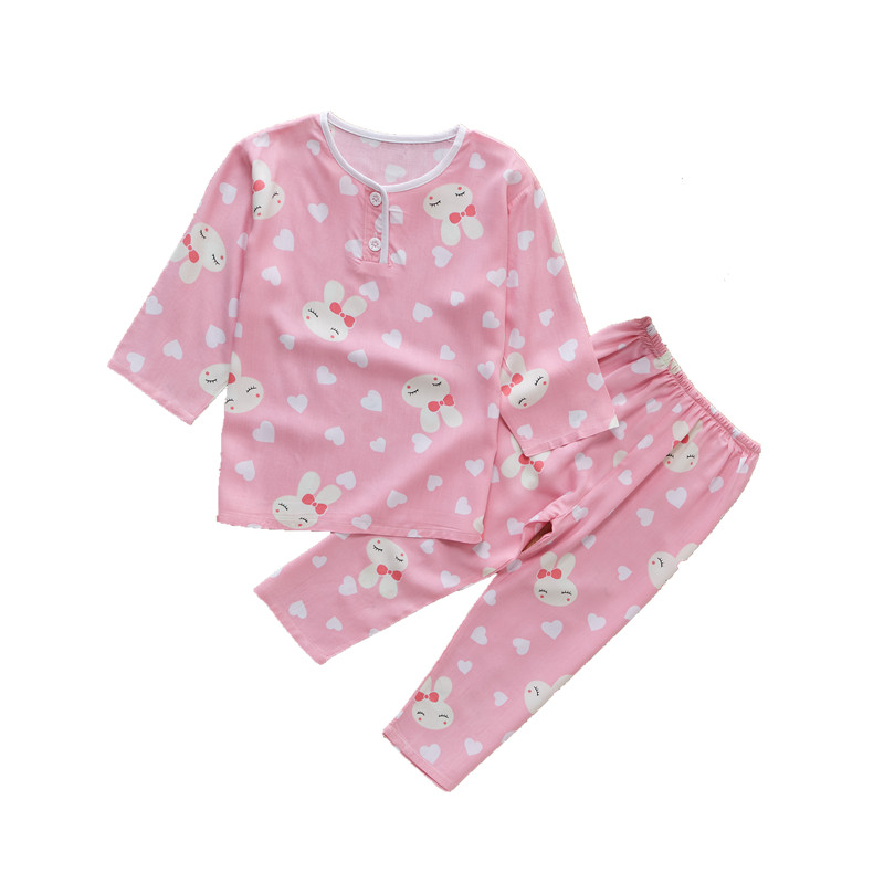 儿童绵绸睡衣套装夏季男孩女童薄款长袖宝宝小孩子棉绸空调服套装 - 图3