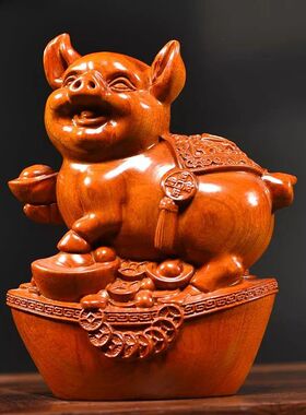 绿色木质福猪摆件十二生肖三合动