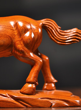 花梨木雕马摆件实木十二生肖马家居客厅办公室桌面玄关开业送礼品