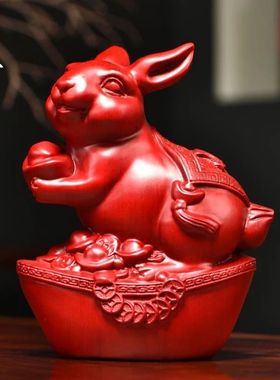 花梨木雕福兔子摆件实木十二生肖雕刻家居客厅装饰红木工艺送礼品