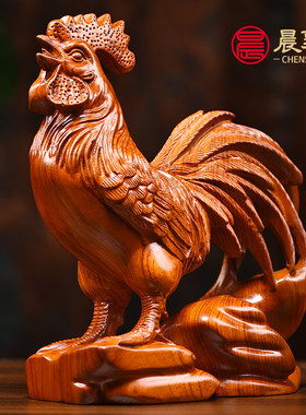 花梨木鸡摆件实木制十二生肖鸡木雕公鸡礼物家居客厅装饰工艺品