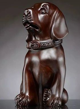 花梨木雕狗摆件对狗狗大号旺财狗花梨实木雕刻风水十二生肖狗