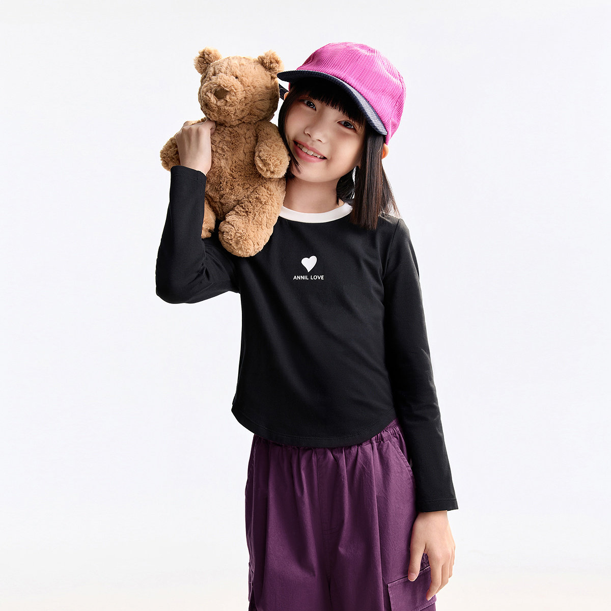 安奈儿童装女童圆领长袖T恤秋新款短款时尚甜美弹力打底衫,淘宝优惠券,粉丝福利购,淘宝优惠卷