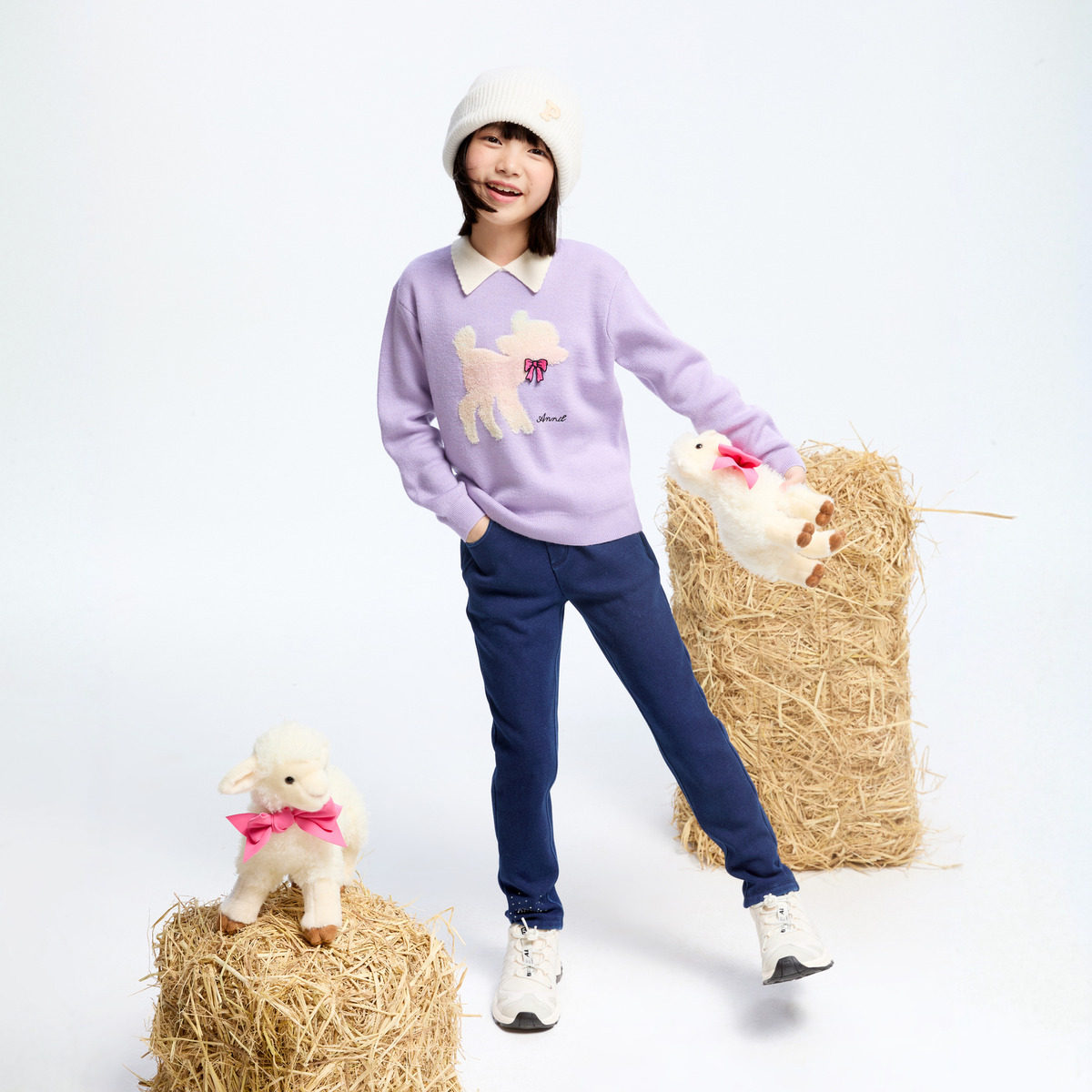 【商场同款】安奈儿童装女童针织牛仔裤冬加绒AG446814,淘宝优惠券,粉丝福利购,淘宝优惠卷