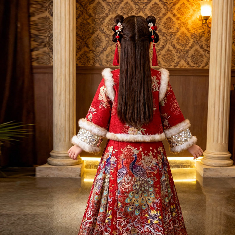 女童中国风汉服马面裙新中式新年红色套装拜年服冬装喜庆过年衣服,淘宝优惠券,粉丝福利购,淘宝优惠卷