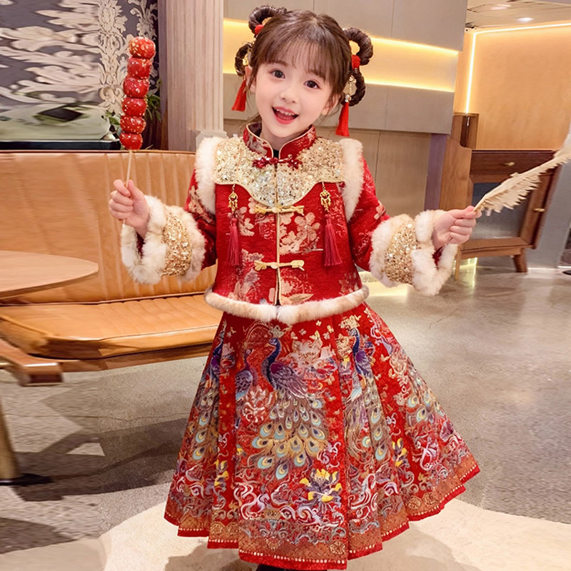 女童中国风汉服马面裙新中式新年红色套装拜年服冬装喜庆过年衣服,淘宝优惠券,粉丝福利购,淘宝优惠卷
