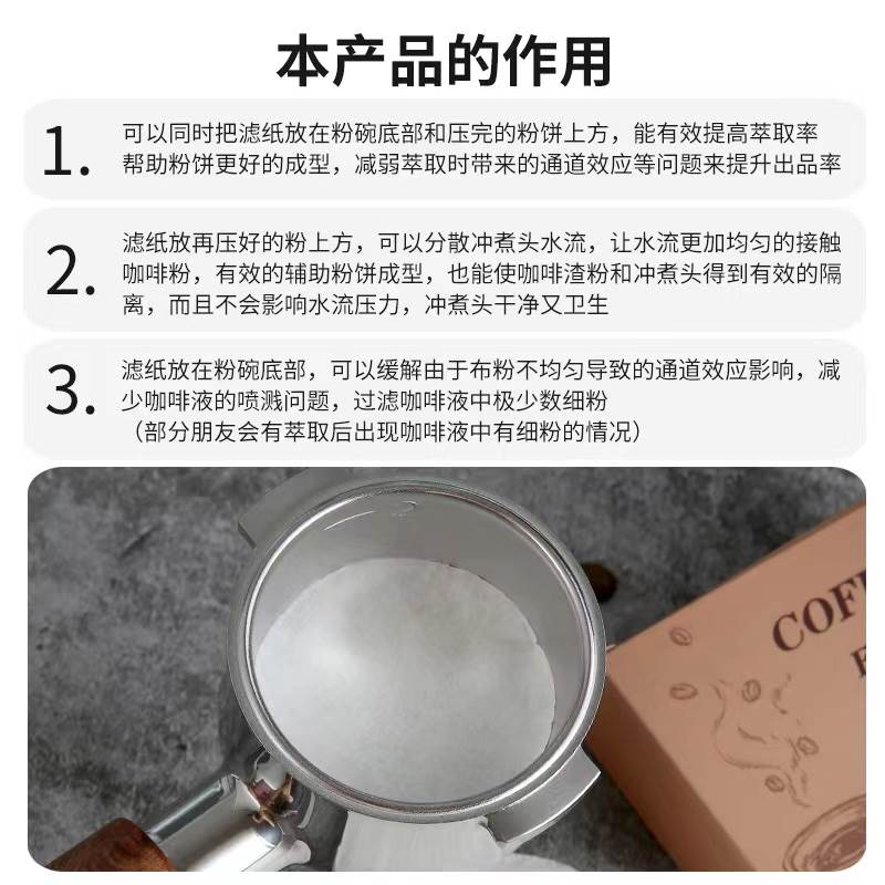 咖啡机手柄粉碗滤纸圆形进口二次粉水滤纸意式咖啡机手柄过滤片-图2