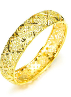 合金手镯 气质精美古法按扣镂空四叶草花纹极简手工慵懒手镯百搭