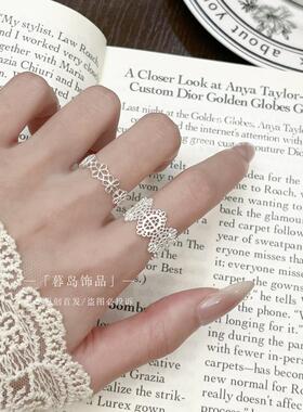 合金戒指 轻奢气质花朵蕾丝银色公主花纹简约开口戒指精致小众