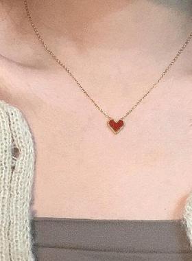 合金项链 精致红色爱心项链女轻奢小众桃心形锁骨链气质优雅百搭