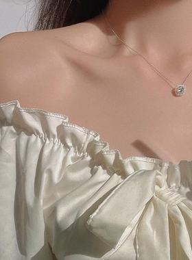 合金项链 精致方糖项链女轻奢时尚饰品小众简约锁骨链气质百搭