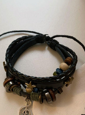 非金属布艺手链 复古民族风音符串珠多层拼接手链男个性情侣手绳