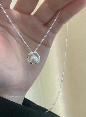 合金项链 轻奢珠珠环环相扣小众ins气质项链简约精致设计感甜美