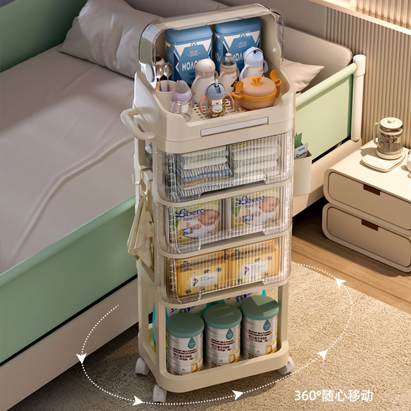 婴儿用品置物架子卧室客厅移动小推车分层宝宝喂养零食奶瓶储物柜