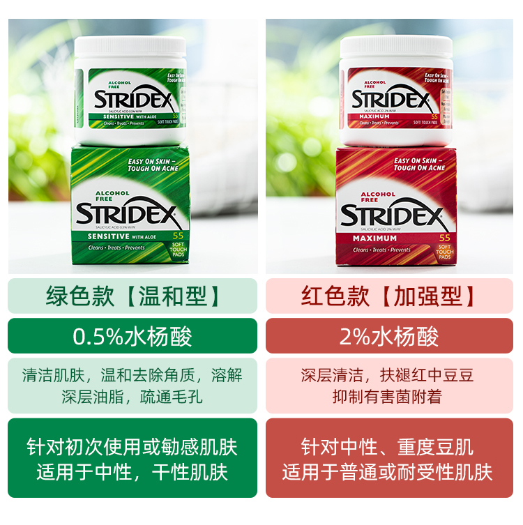 美国stridex水杨酸棉片淡化痘印闭口刷粉刺黑头酸施颜适收缩毛孔 - 图0