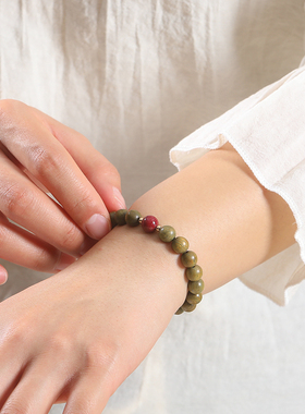 五行缺补水火金木土手串绿檀木红玛瑙黑曜石水晶手链本命年护身符