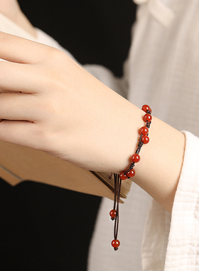 红玛瑙手链朱砂转运珠红绳男女本命年好运编织绳手绳天然水晶手串