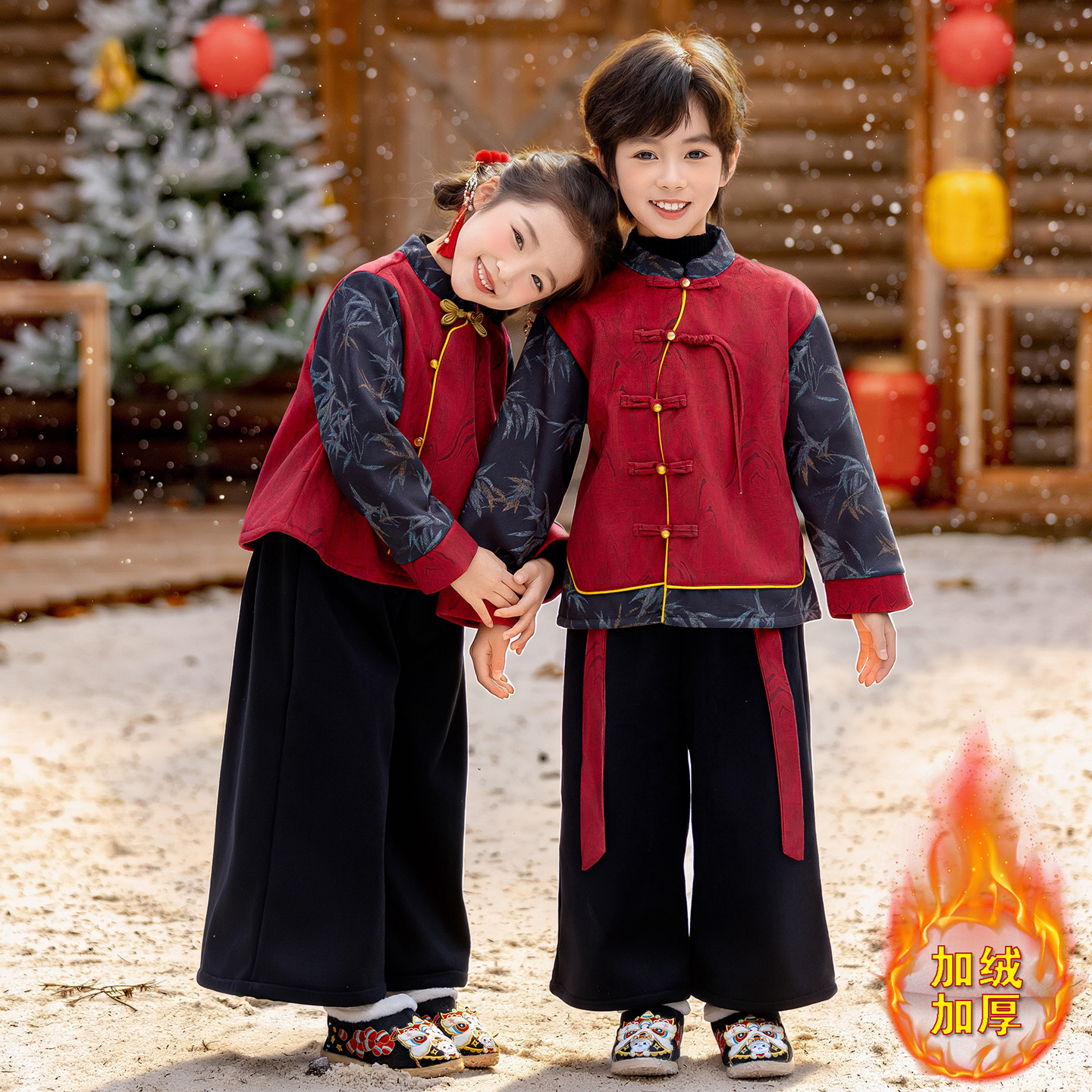 男童加绒汉服冬季中国风女童唐装套装古装新中式拜年服儿童表演服,淘宝优惠券,粉丝福利购,淘宝优惠卷