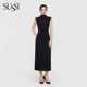 Antique 26 summer new shopping mall black turtleneck wide shoulder sleeveless commuting slim mid-leng length dress