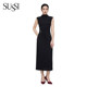 Antique 26 summer new shopping mall black turtleneck wide shoulder sleeveless commuting slim mid-leng length dress