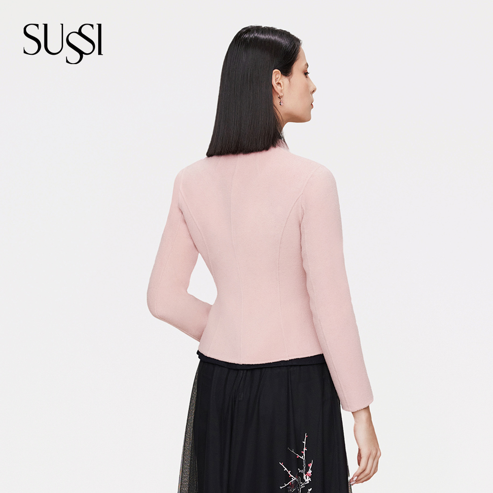 SUSSI古色冬高端商场同款一粒扣羊毛毛呢西装外套女短款 - 图1