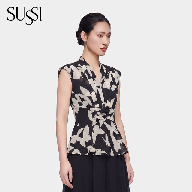 Antique 26 new summer style shopping mall ຄໍ V ບ່າກວ້າງ sleeveless top ມີຮູບແບບດຽວກັນ niche ຜູ້ອອກແບບ